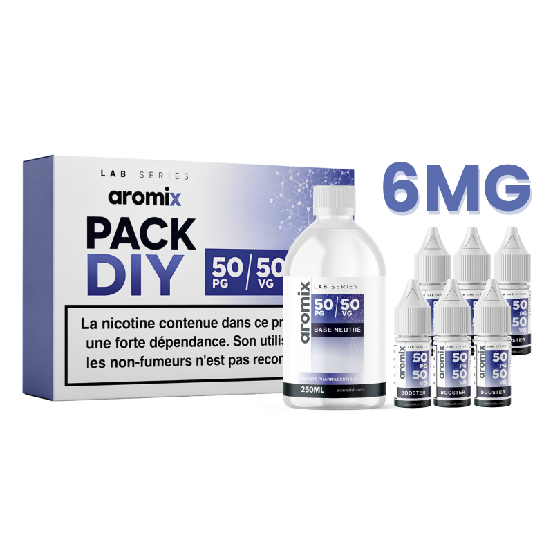 AROMIX - Pack 6mg : (200 ml de produit fini en 6mg) composé de 140ml de base + 6 boosters 20mg